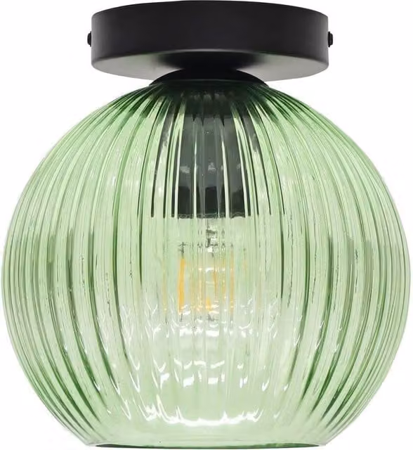 First Choice Lighting Betchley Green Ribbed Glass Sphere Black Ceiling Light Fitting