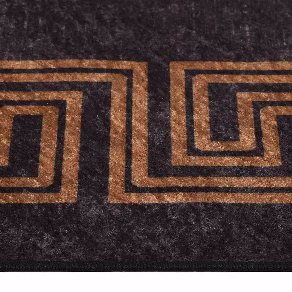 Berkfield Home Washable Geometric Art Deco Round Rug in Black and Gold, Diameter: 120 cm