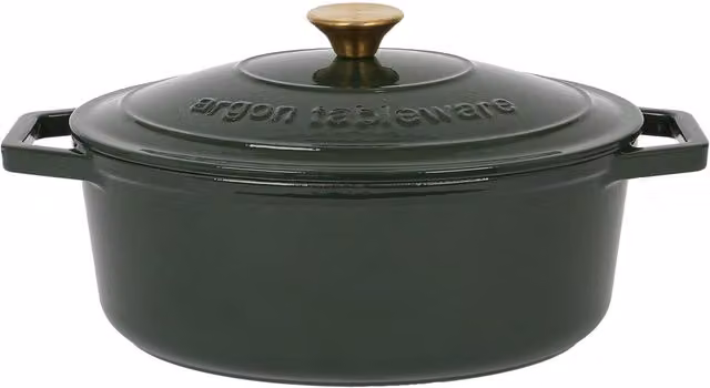 Argon Tableware Oval Cast Iron Casserole Dish, 4.68 l, Green