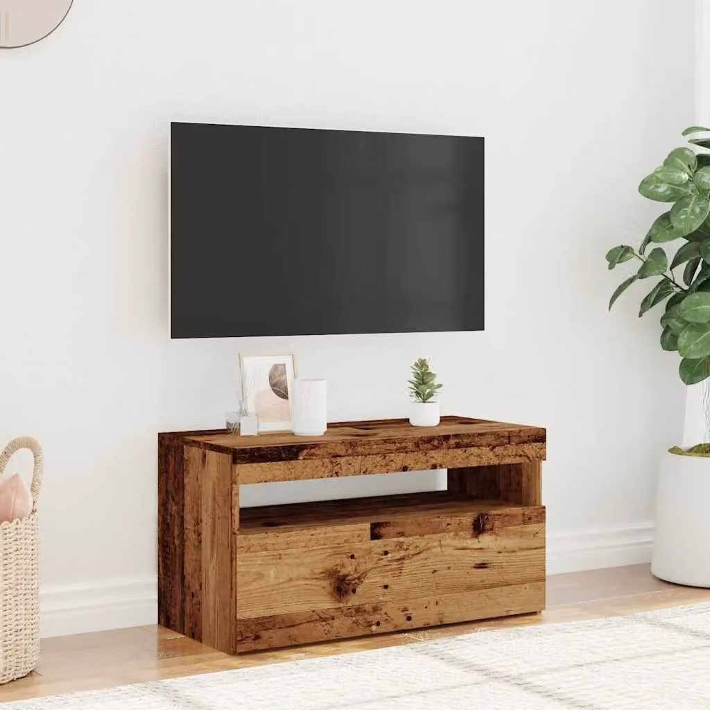 Berkfield Home Modern TV Cabinet with LED Lights in Old Wood Brown, W/D/H: 75 x 35 x 40 cm – 4