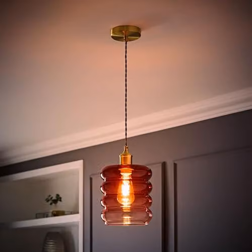 ValueLights Giselle Berry Ombre Glass Cylinder Pendant Light in Brushed Gold and Pink – 2