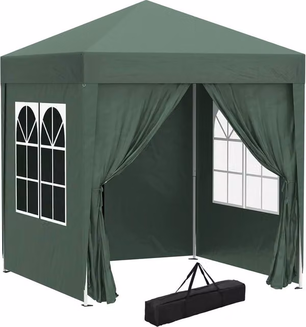 Outsunny Green Pop Up Gazebo with Windows and Steel Frame, W/D/H: 200 x 200 x 240 cm