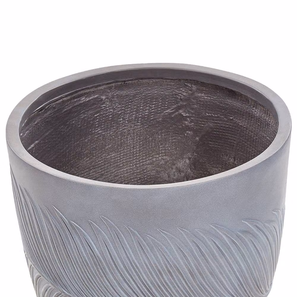 Wyld and Coco Grey Fibre Clay Round Planter Tub with Leaf Motif, Diameter: 42 cm – 3