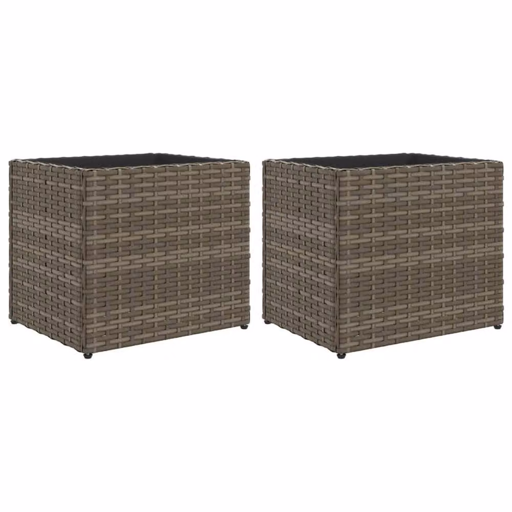 Berkfield Home Set of 2 Grey Poly Rattan Garden Planter Tubs, W: 36 cm, D: 30 cm, H: 32 cm – 2