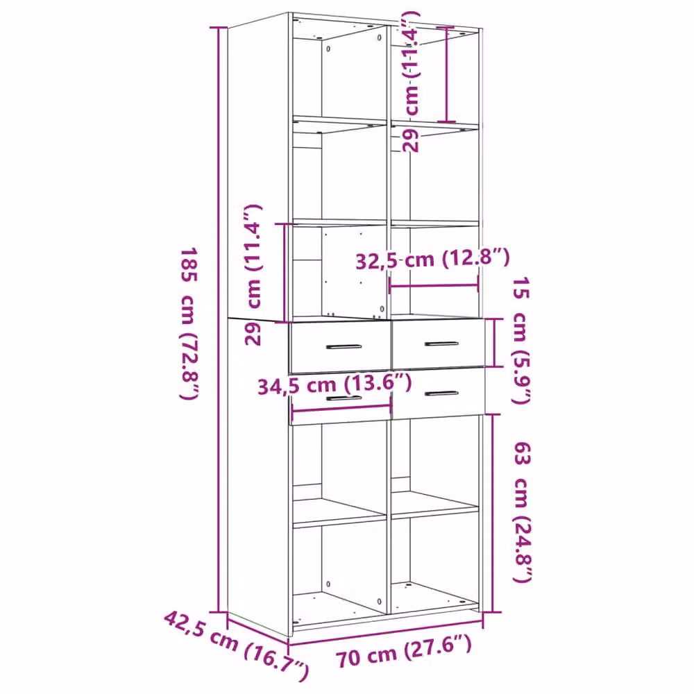 Berkfield Home Smoked Oak Highboard in Brown, W/D/H: 70 x 42.5 x 185 cm – 4