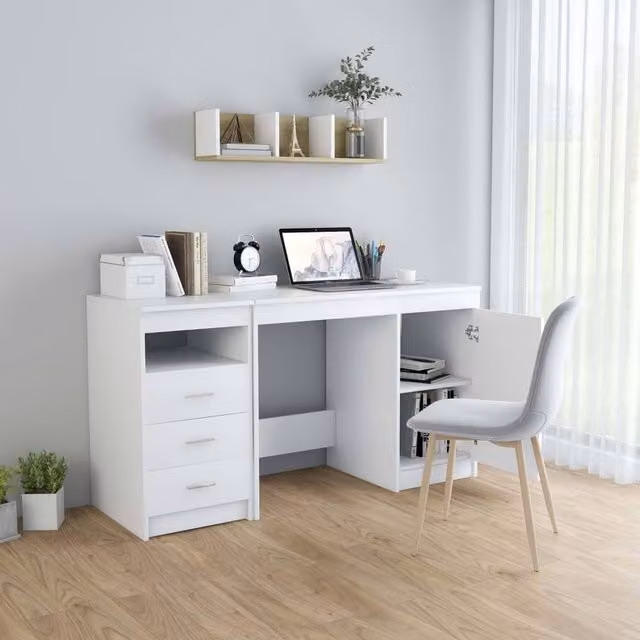 Berkfield Home Modern White Writing Desk in MDF, W/D/H: 140 x 50 x 76 cm