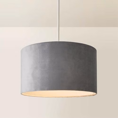 ValueLights Reni Modern Grey Fabric Drum Ceiling Lamp Shade, Width: 35 cm