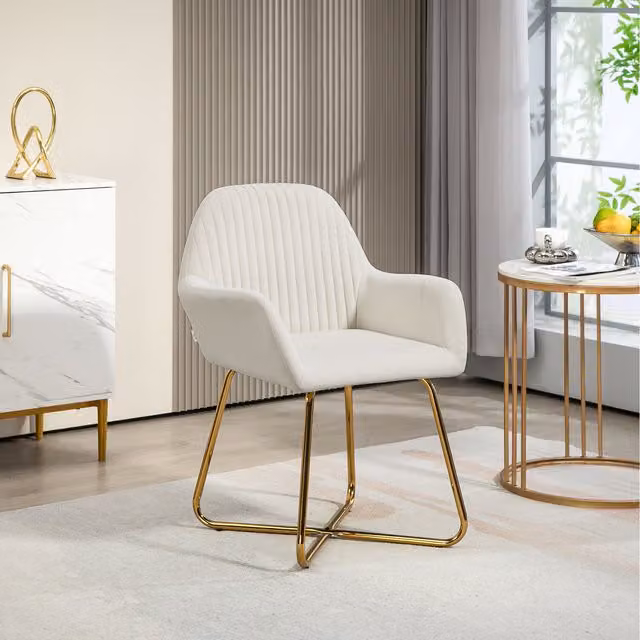 HOMCOM Modern Velvet Tub Armchair with Glossy Metal Base in Beige