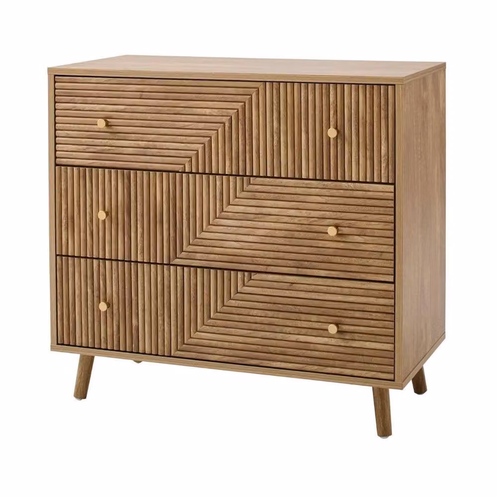 CALICOSY EDEN 3-Drawer Chest with Laminated Fronts in Light Brown and Gold – 3