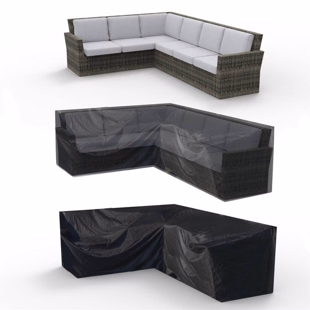 Direct Wicker Waterproof L-shaped Corner Sofa Rain Cover in Black – 2