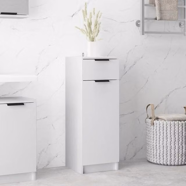 Berkfield Home White Wall Mounted Bathroom Cabinet with Internal Drawers and Shelves, W/D/H: 32 x 34 x 90 cm