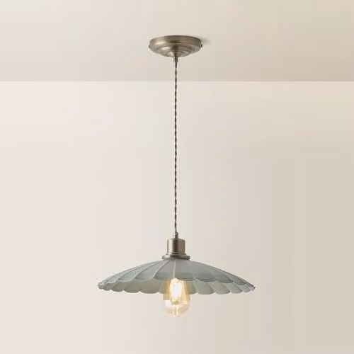 ValueLights Holborn Scallop Pendant Ceiling Light in Green and Gold/Brass – 1