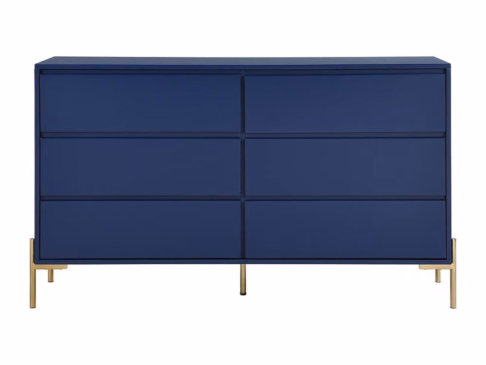 Vente-unique Korasa 6-Drawer Chest in Blue Lacquered MDF and Metal with Gold Details, H 82.5 x W 40.0 x D 55.0 cm – 2