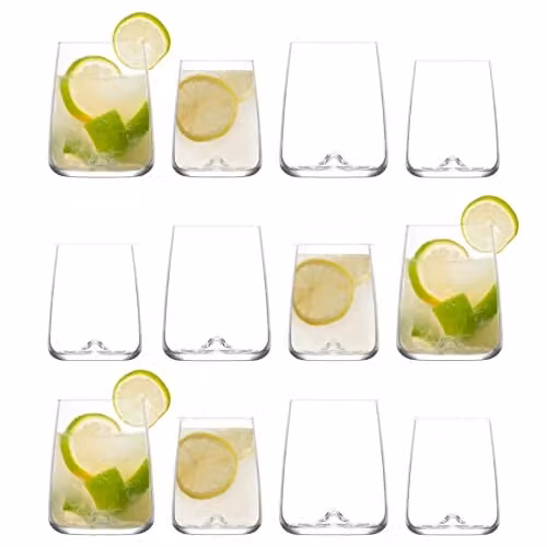 LAV Terra 12 Piece Clear Glassware Set of Mixed Highball and Tumbler Glasses