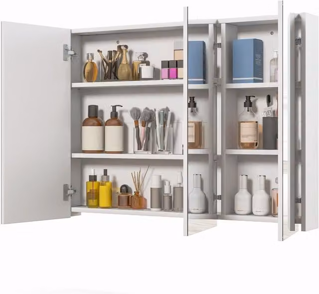 Gymax White Wall-Mounted 3-Door Bathroom Medicine Cabinet with Mirror and Internal Shelves – 1