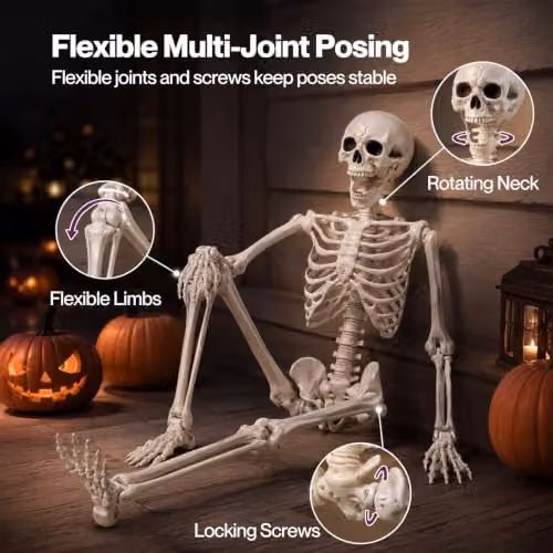 Yezi Halloween Life Size Poseable Skeleton in White, Height: 165 cm – 3