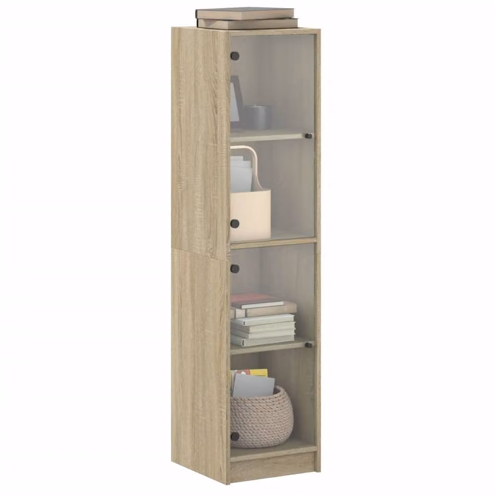 Berkfield Home Sonoma Oak Highboard with Glass Doors in Beige, W/D/H: 35 x 37 x 142 cm – 2