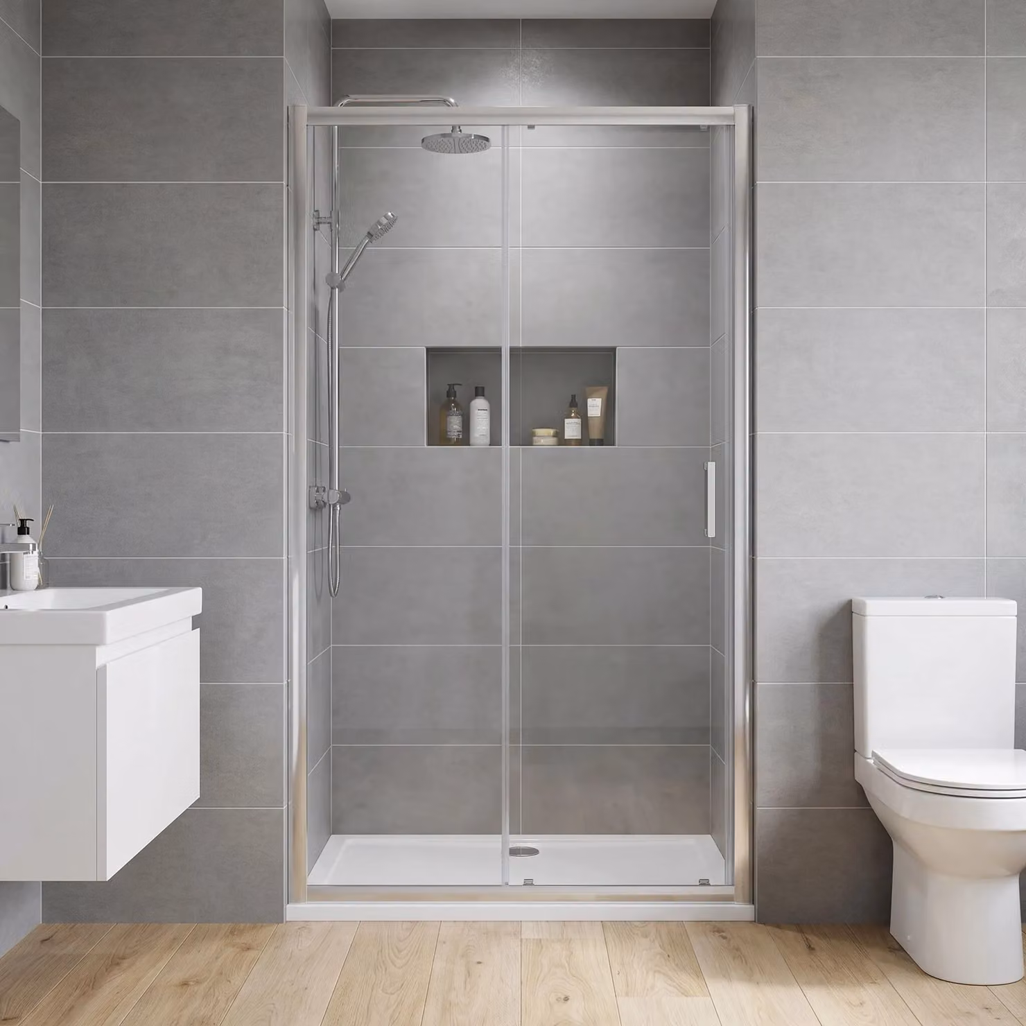 Balterley 6mm Toughened Safety Glass Sliding Shower Door, Silver with Chrome Finish, W: 100 cm, H: 190 cm – 2