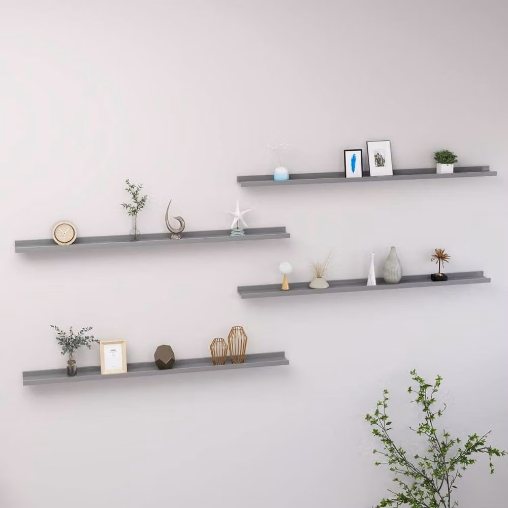 Berkfield Home Set of 4 Grey Wall Mounted Shelves, W: 115 cm, D: 9 cm, H: 3 cm – 1