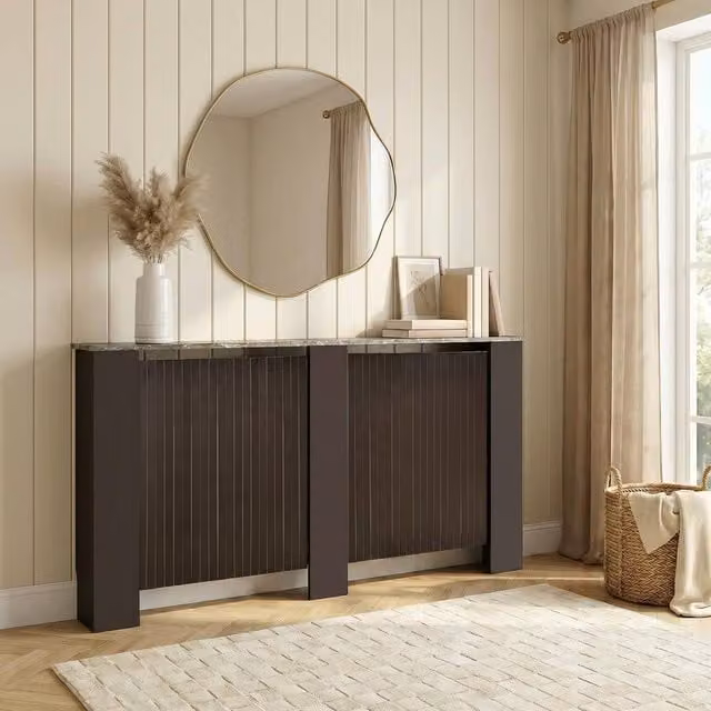 OHS Large Ribbed Radiator Cover in Black Matt Engineered Wood W/D/H: 150 x 19 x 82 cm – 1