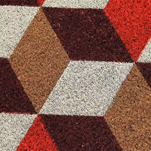 Coco&Coir Vintage Cubes Natural Coir Door Mat with Rubber Backing, Brown and Multicolour, W: 75 cm, D: 45 cm, H: 1.5 cm – 4