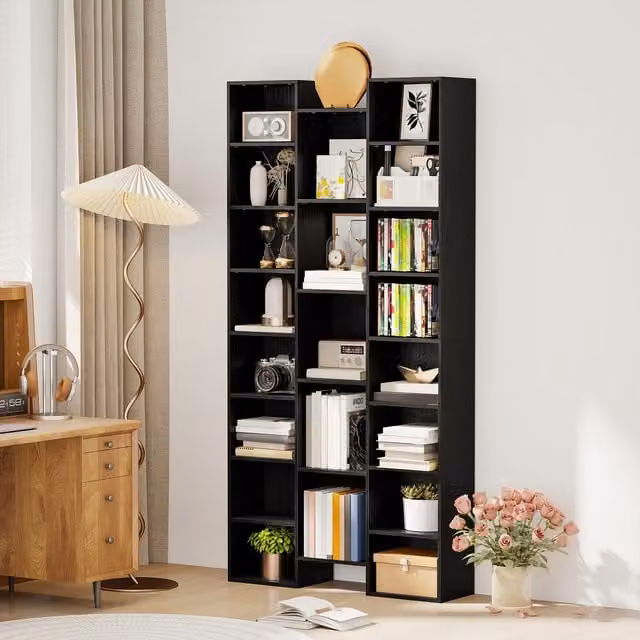 HOMCOM Modern Black Freestanding Bookshelf with Adjustable Shelves and Back Panel