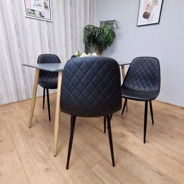 Kosy Koala Modern Rectangular Dining Table Set with 4 Black Chairs, Dark Grey and Black