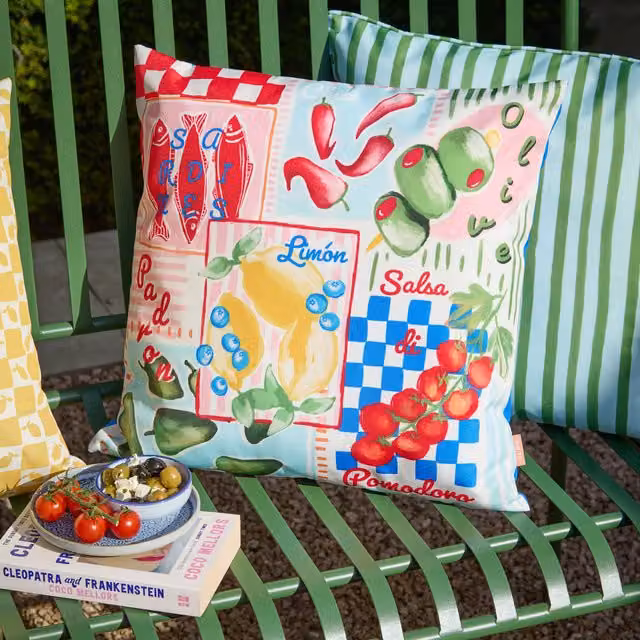 Make It A Home Mediterranean Picnic Outdoor Square Cushion Cover in Multicolour and Yellow