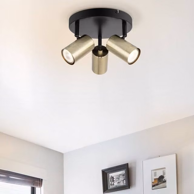 COSYLYTE Grafton 3 Light Modern Ceiling Spotlight in Matt Black and Gold/Brass
