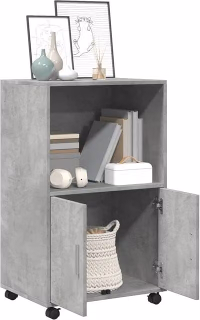 Berkfield Home Rolling Cabinet in Concrete Grey, W/D/H: 55 x 40 x 91 cm