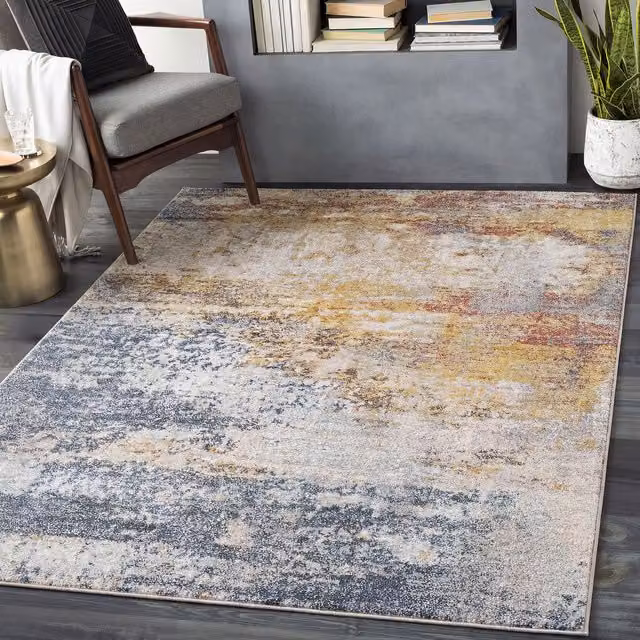 Livabliss Ankara Abstract Grey and Blue Modern Marble Round Rug, Diameter: 160 cm – 1