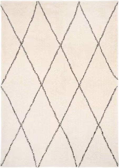 Kukoon Machine Washable Shaggy Rug in Beige Trellis Moroccan Geometric Design, W: 160 cm, L: 230 cm – 1