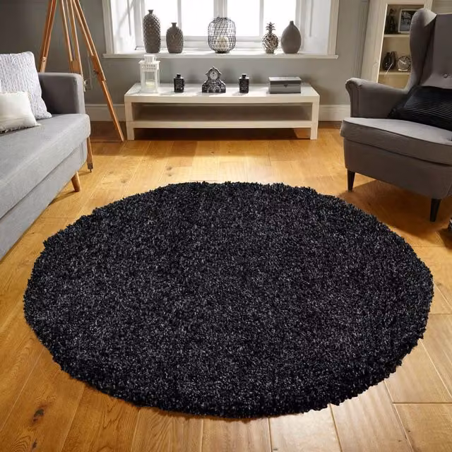 The Modern Rugs Everest Soft Fluffy Shaggy Rug in Black, Grey and Blue, Width: 120 cm