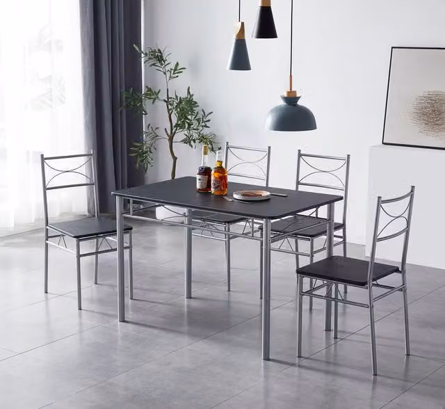 MCC Direct Silvia Dining Table and 4 Chairs Set in Black with Metal Frame and MDF Wood Effect Finish – 1