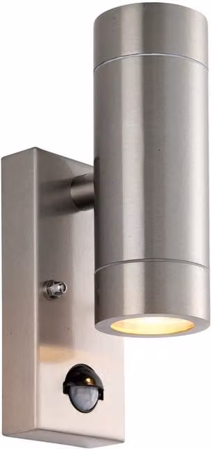 Netlighting Palin PIR Outdoor Up Down Wall Lamp in Brushed Stainless Steel and Grey with Motion Sensor, IP65 Rated – 1