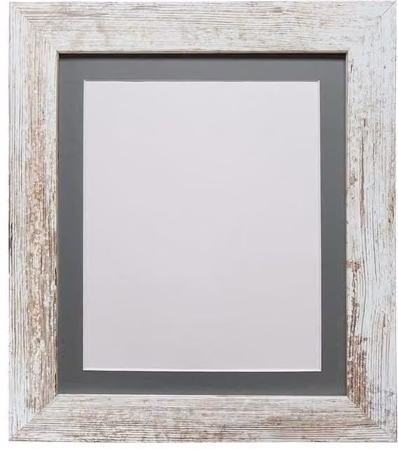 Frames & Mirrors 4U Metro Rectangular Single Picture Frame in Distressed White with Dark Grey Mount for 4 x 3 Inch Images