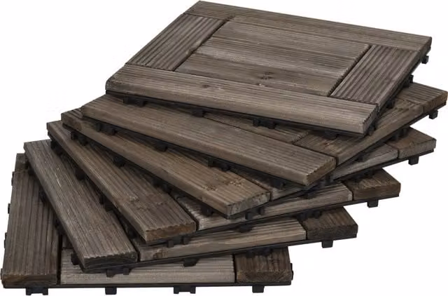 Outsunny 27 Piece Brown Wooden Interlocking Decking Tiles for Patio, Balcony and Terrace, W/D: 30 x 30 cm