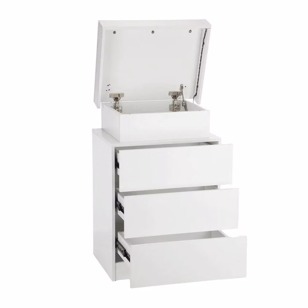 SPETLEK Modern White Glossy Bedside Table with 3 Drawers and Integrated RGB LED Lighting – 2