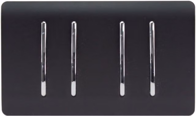 Trendi 4 Gang Rocker Light Switch, 10 Amp (2 Way & 1x Intermediate), Matt Black