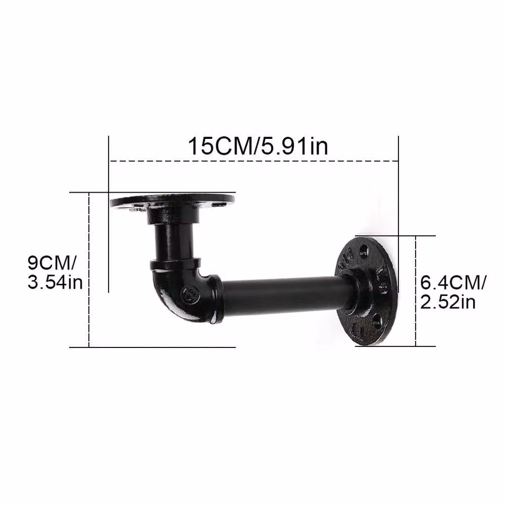 VOGREX 8-Piece Industrial Iron Pipe Floating Shelf Brackets in Matt Black – 2