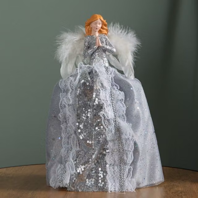 Samuel Alexander Silver Christmas Angel Tree Topper Decoration with Feather Wings, Height: 28 cm – 1