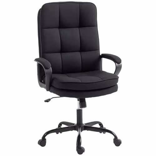 HOMCOM Black Fabric Task Chair with Armrests and Swivel Castors for Home Office