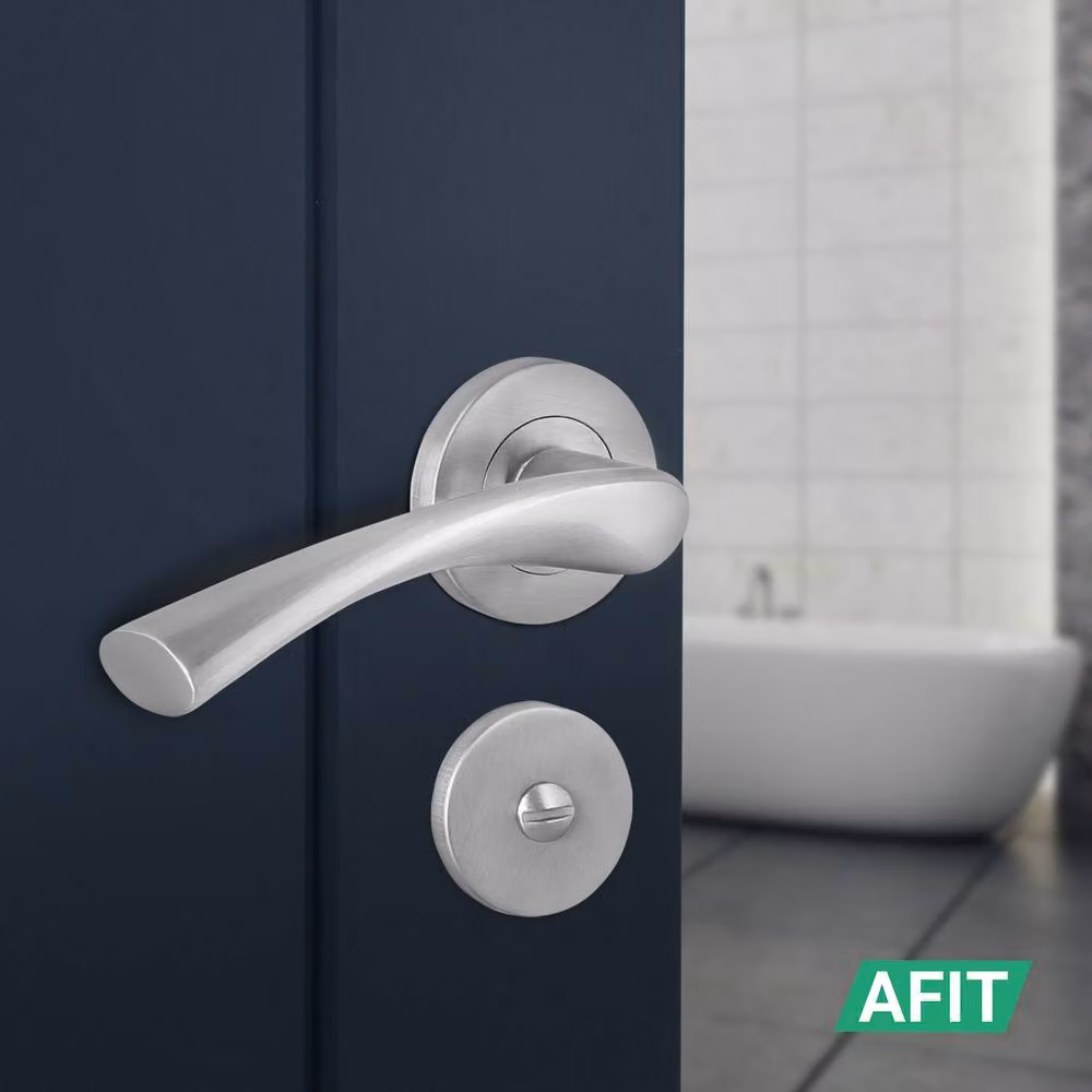 AFIT Satin Nickel Bathroom Door Handle Rose Set, Silver, 1 Pair – 3
