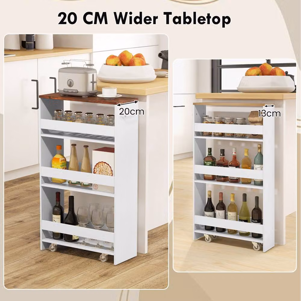 Gymax 4-Tier Slim Rolling Utility Storage Cart with Adjustable Shelves in White – 3