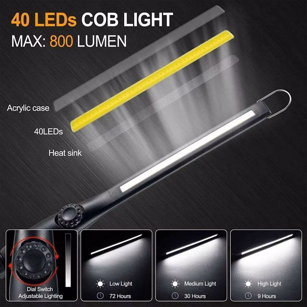 SPETLEK Rechargeable LED Work Light with Magnetic Base and Dimmable Rotary Function, Black – 4