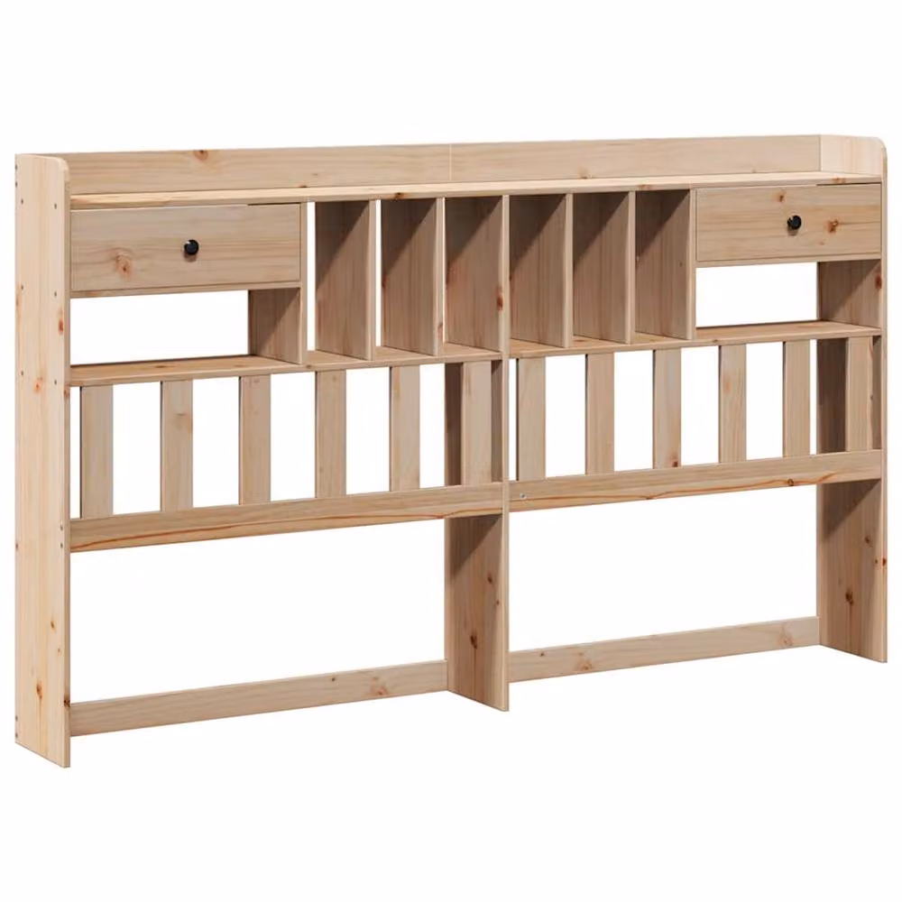 Berkfield Home Solid Wood Pine Headboard with Integrated Bedside Shelf and Storage in Beige, W: 180 cm, H: 110 cm, D: 23 cm – 3