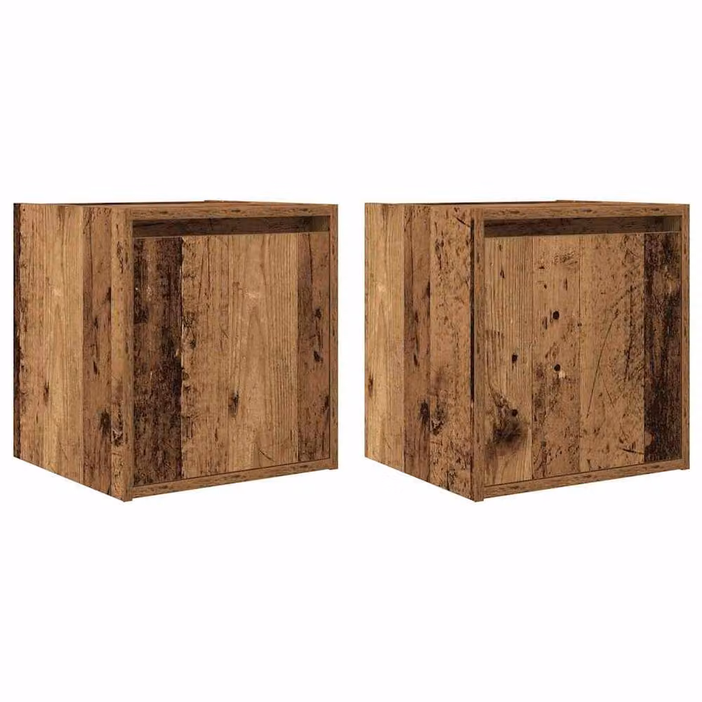 Berkfield Home Durable Wall-Mounted Bedside Cabinets, 2 Pack, Brown Old Wood, W/D/H: 38 x 34 x 40 cm – 3