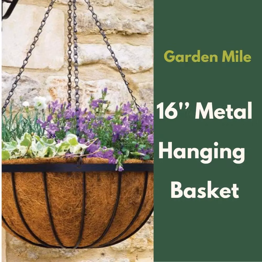 Marco Paul Brown Metal Hanging Flower Basket with Liner, Diameter: 40.64 cm – 3