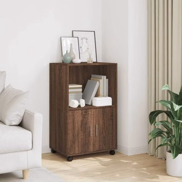 Berkfield Home Rolling Cabinet in Brown Oak, W/D/H: 55 x 40 x 91 cm