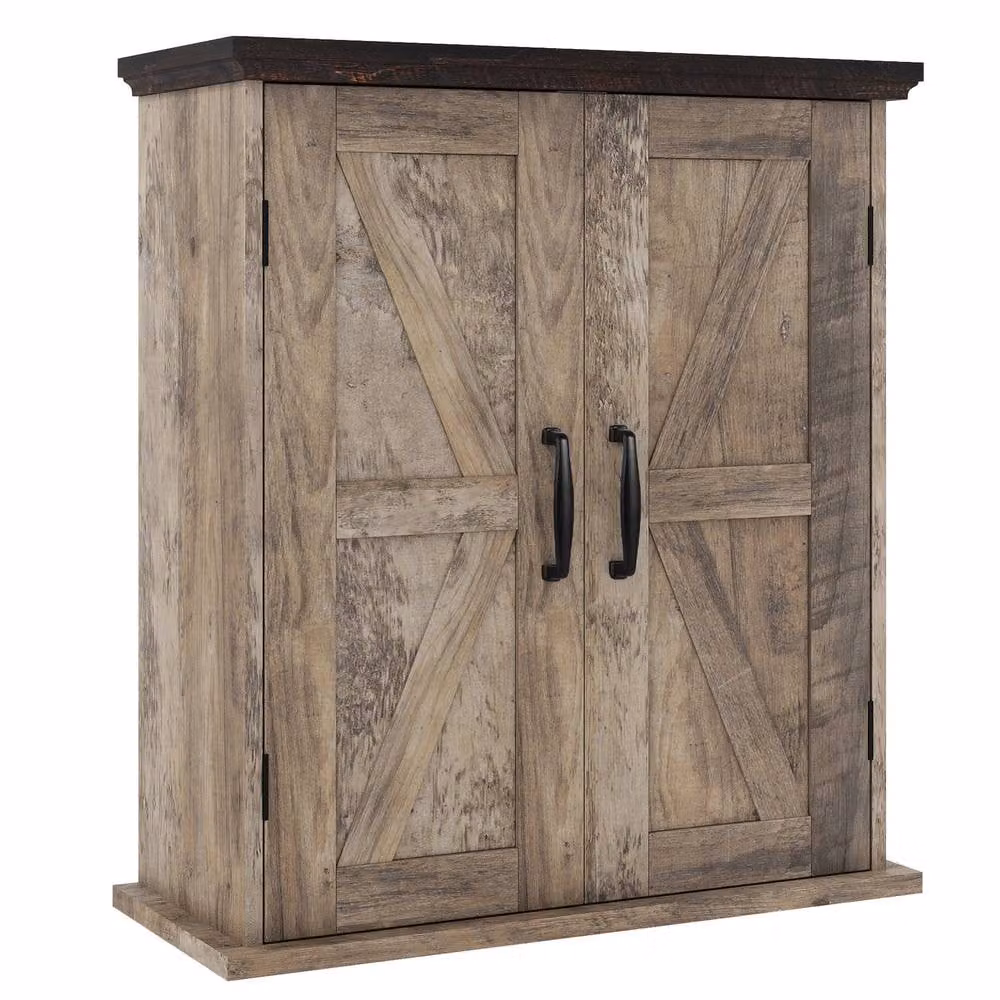 Costway Grey Farmhouse Wall Mounted Bathroom and Kitchen Cabinet with 2 Hinged Doors and Internal Shelves – 9